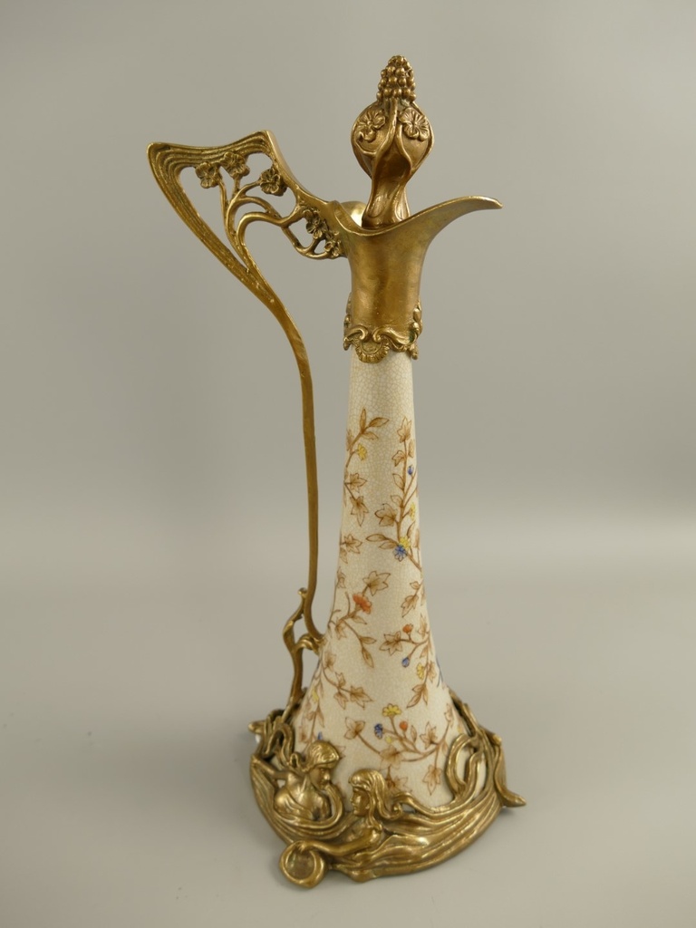 [LA-85658] Porzellan/Messing Jugendstil Flache H.35x16cm Bild 4