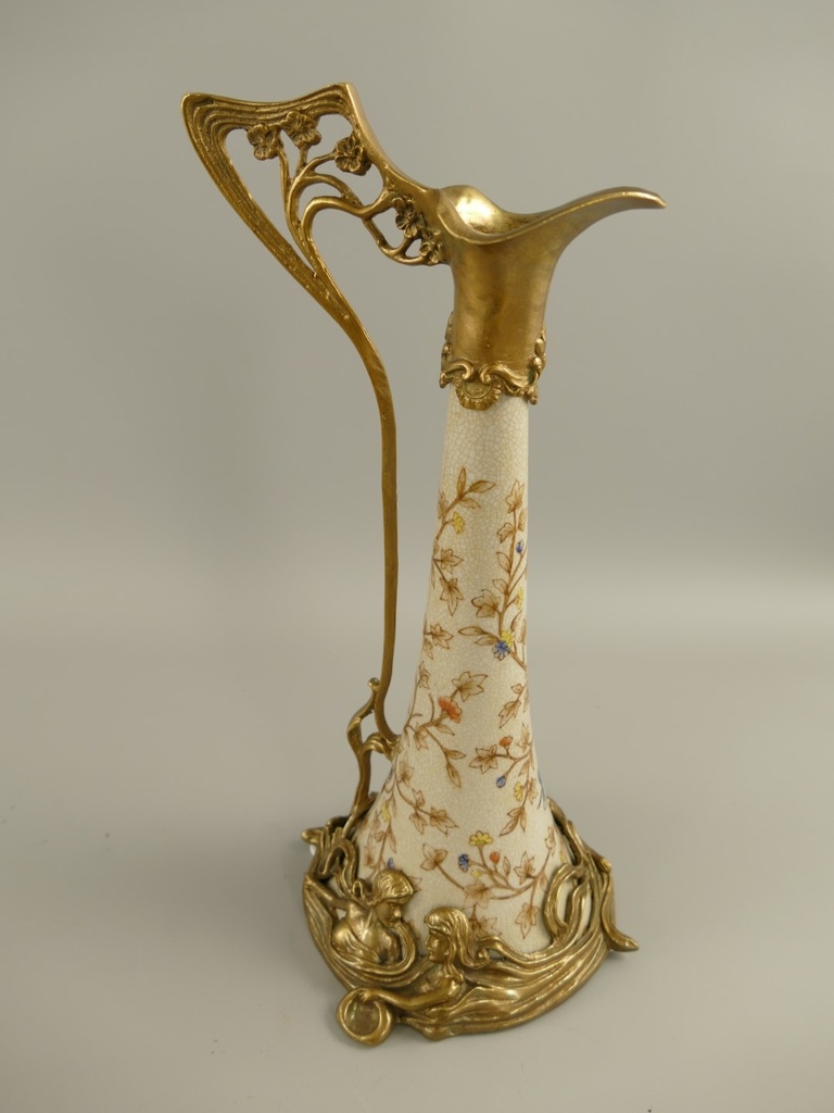 [LA-85658] Porzellan/Messing Jugendstil Flache H.35x16cm Bild 5