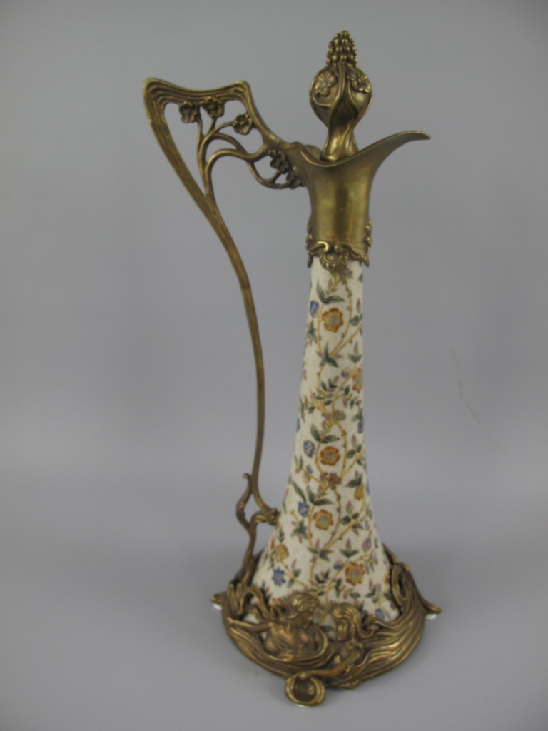 [LA-86068] Porzellan/Messing Jugendstil Flasche H.35x16cm #86068 Bild 2