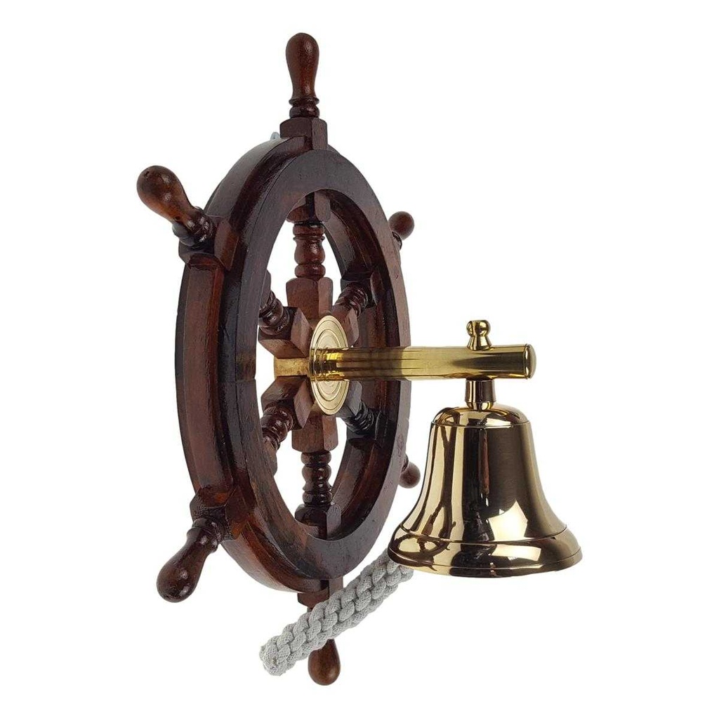 [LA-86320] Schiffssteuerrad Holz mit Messing Glocke D.38cm Bild 3