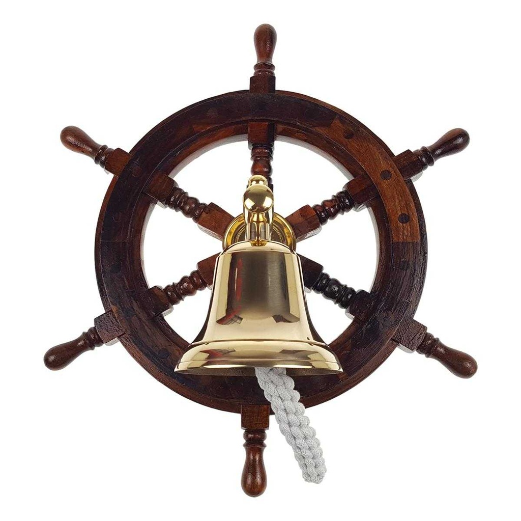 [LA-86320] Schiffssteuerrad Holz mit Messing Glocke D.38cm Bild 4