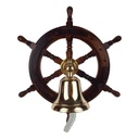 [LA-86320] Schiffssteuerrad Holz mit Messing Glocke D.38cm Bild 5