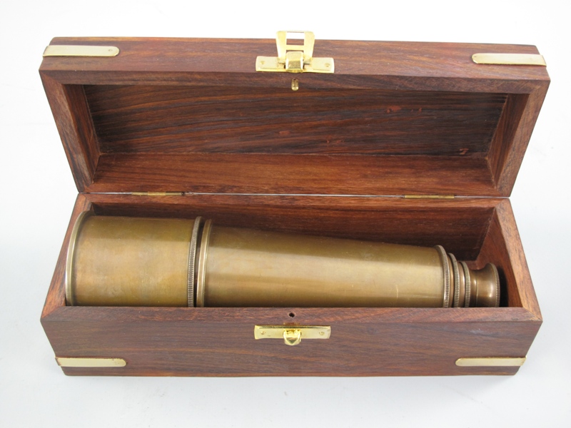 [LA-86390] Fernrohr Messing brüniert Holzbox L.18/42cm Bild 3