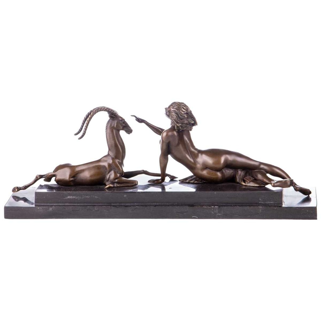 [LA-88099] Skulptur Figur Bronzeskulptur Bronzefigur Frau mit Antilope Bild 2