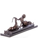 [LA-88099] Skulptur Figur Bronzeskulptur Bronzefigur Frau mit Antilope Bild 3