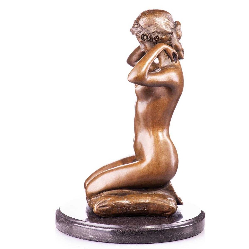 [LA-96890] Skulptur Figur Statue Bronzeskulptur Bronzefigur Bronze New Necklace weiblicher Akt mit Halskette Bild 3