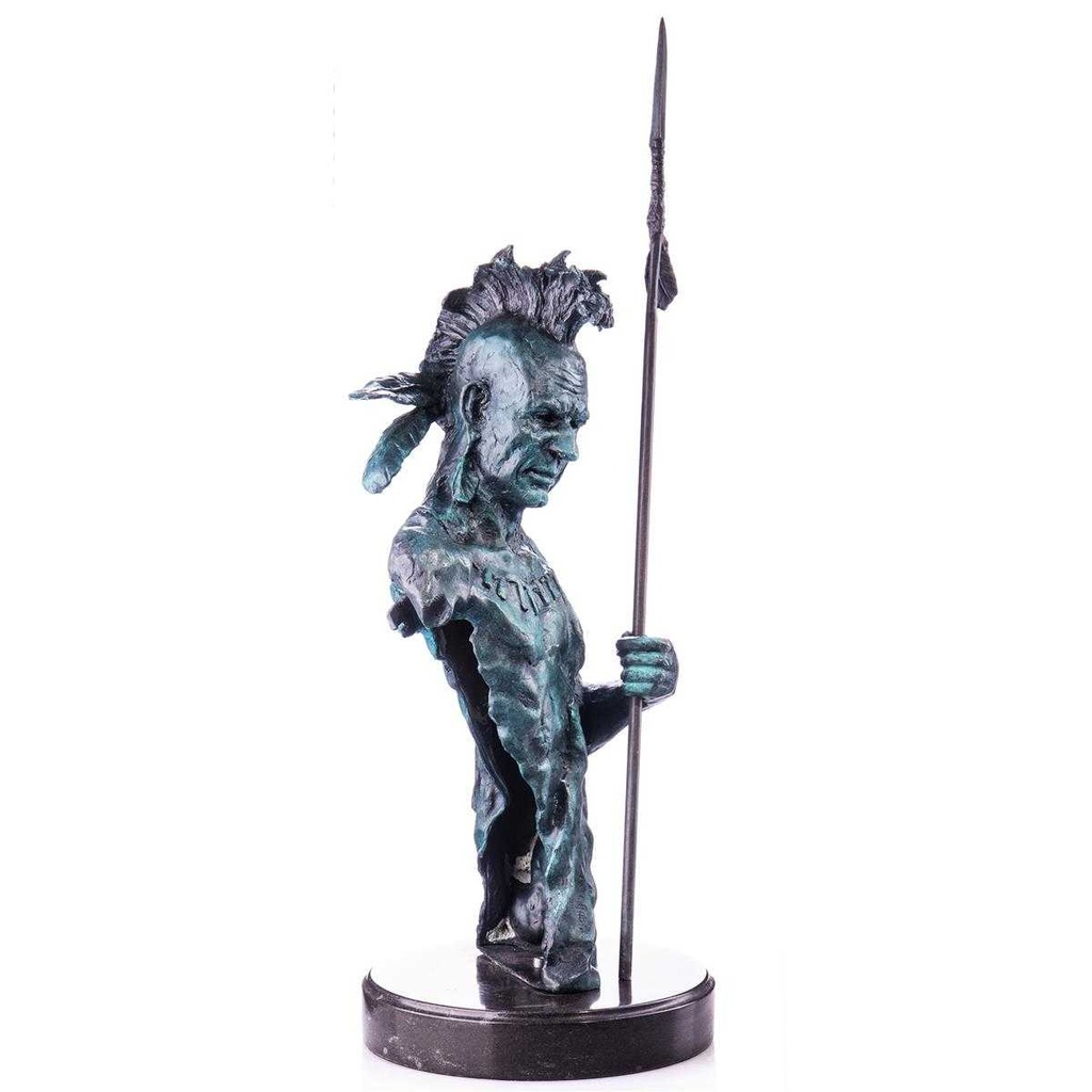 [LA-96913] Skulptur Figur Statue grün patiniert Indianer mit Speer grüner Patina Bild 3