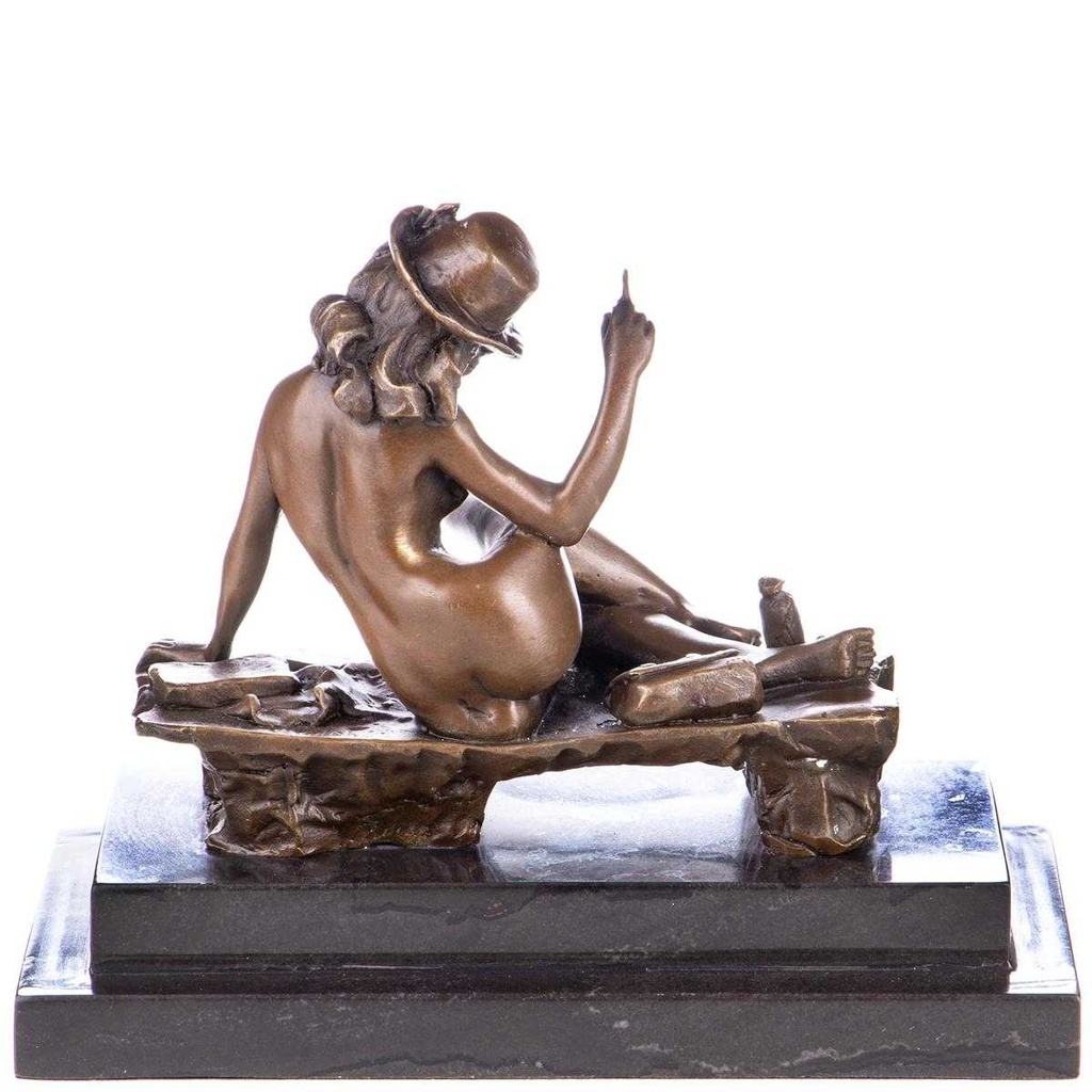 [LA-96940] Skulptur Figur Statue Bronzeskulptur Bronzefigur Bronze Weiblicher Akt auf Schreibtisch Erotik Bild 4