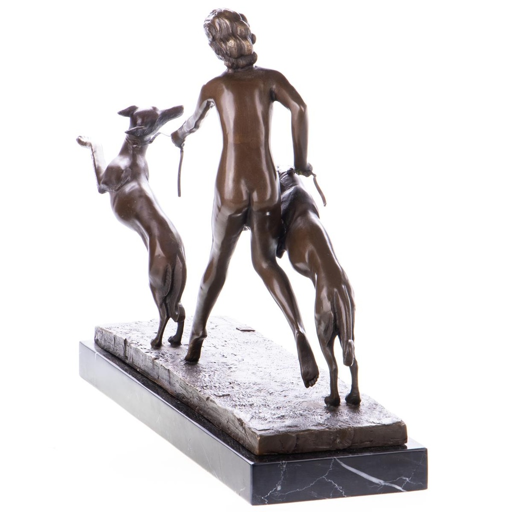 [2120712] Art Deco Bronzefigur Weiblicher Akt mit Windhunden Spring Frolic nach M.Bouraine Bild 2