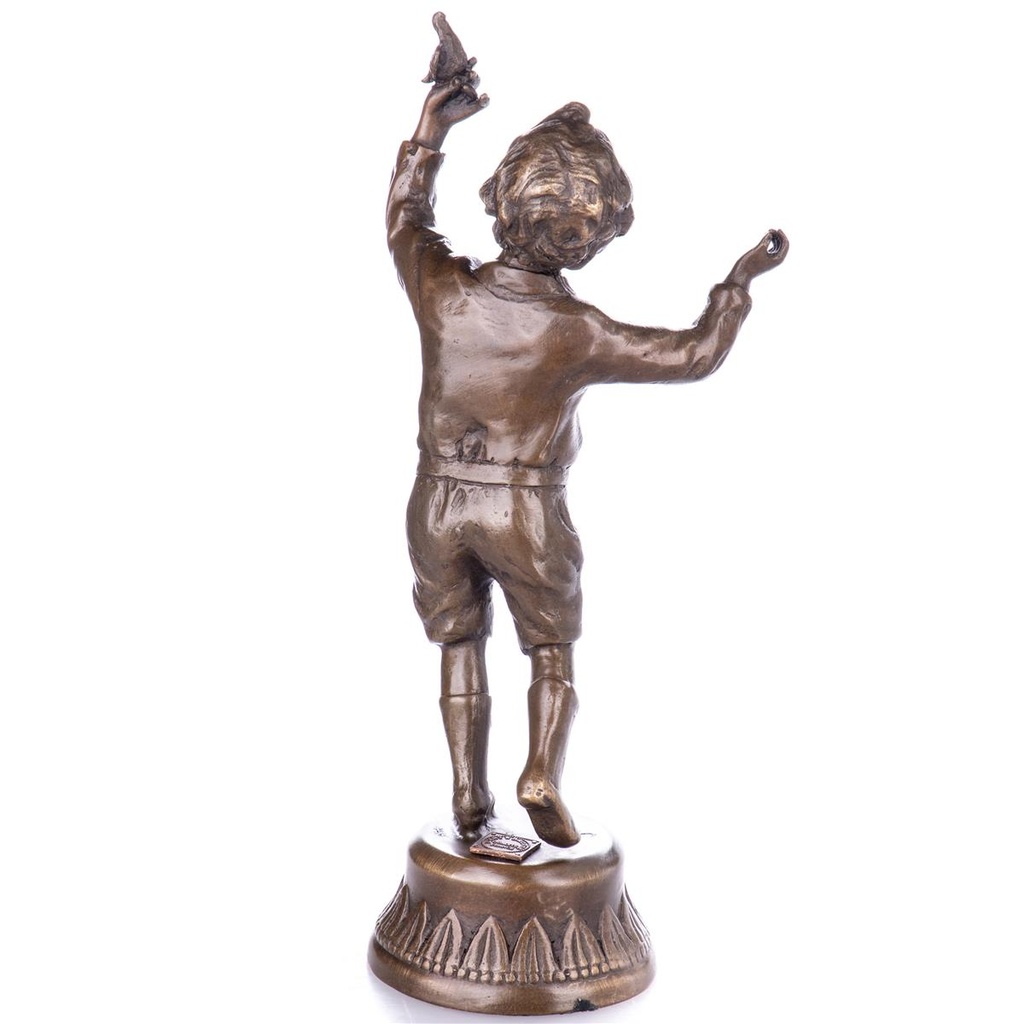 [LA-98929] Bronzeskulptur Bronzefigur Junge mit Vogel Bild 2