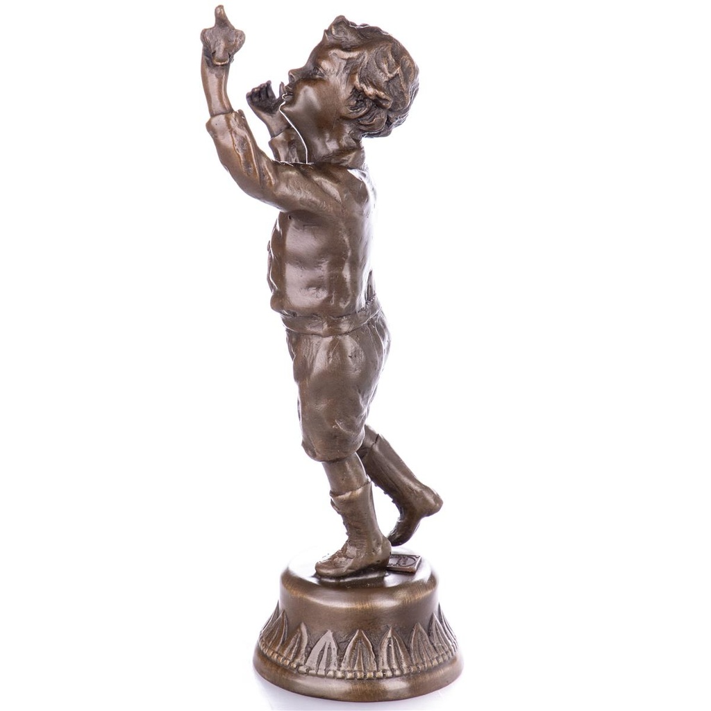 [LA-98929] Bronzeskulptur Bronzefigur Junge mit Vogel Bild 3
