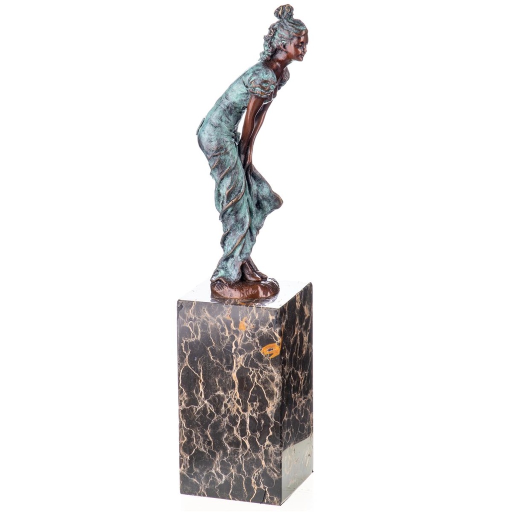 [LA-98935] Grün Patinierte Bronzefigur Frau mit Rock Bild 3