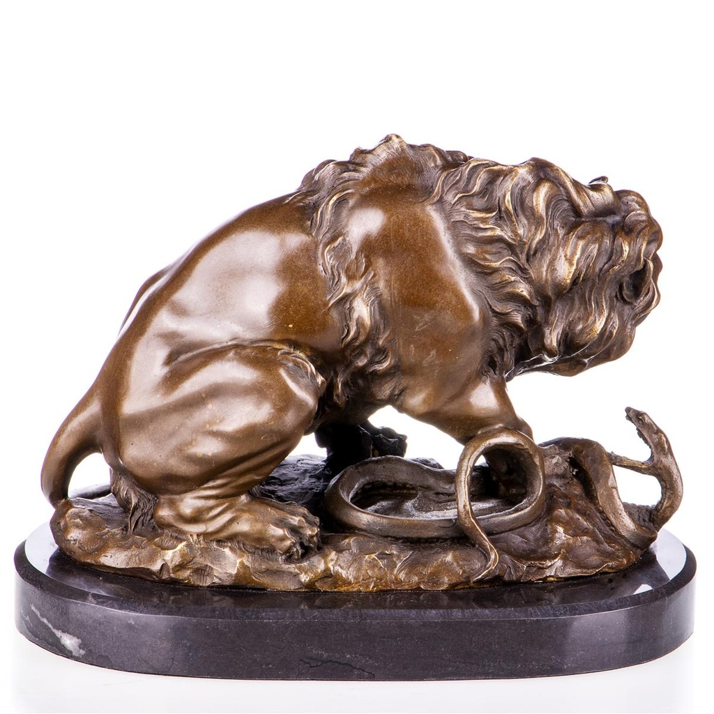 [LA-99066] Bronzeskulptur Bronzefigur Löwe mit Schlange nach Barye Bild 2