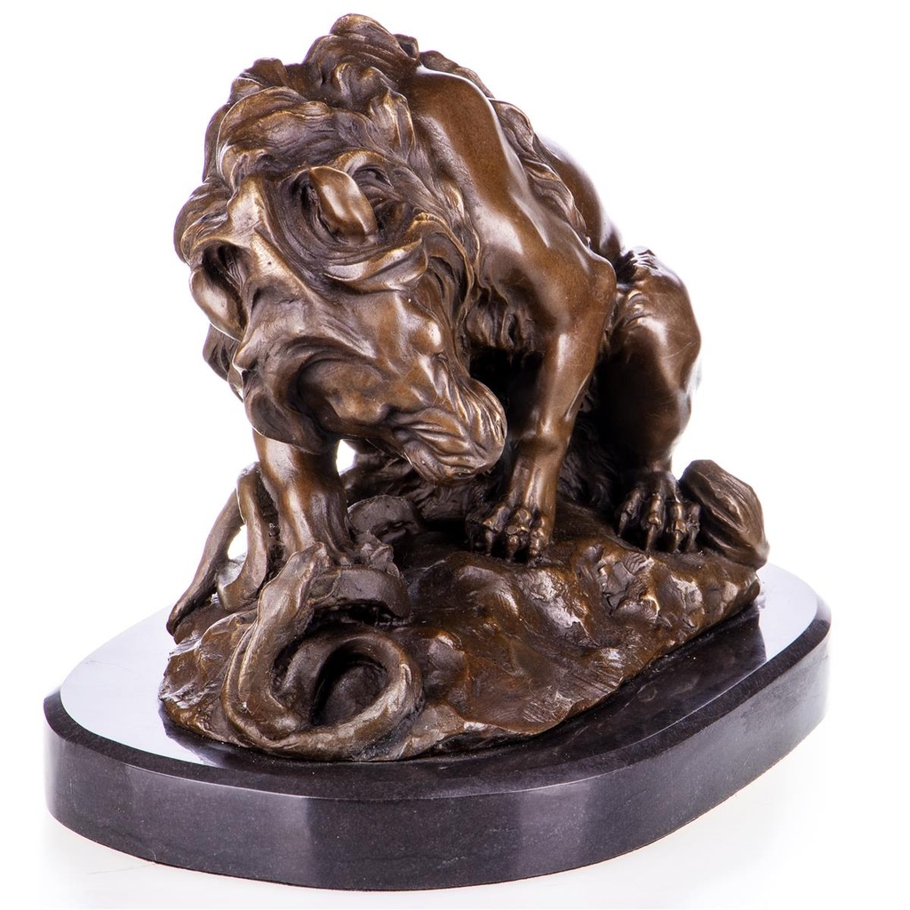 [LA-99066] Bronzeskulptur Bronzefigur Löwe mit Schlange nach Barye Bild 3