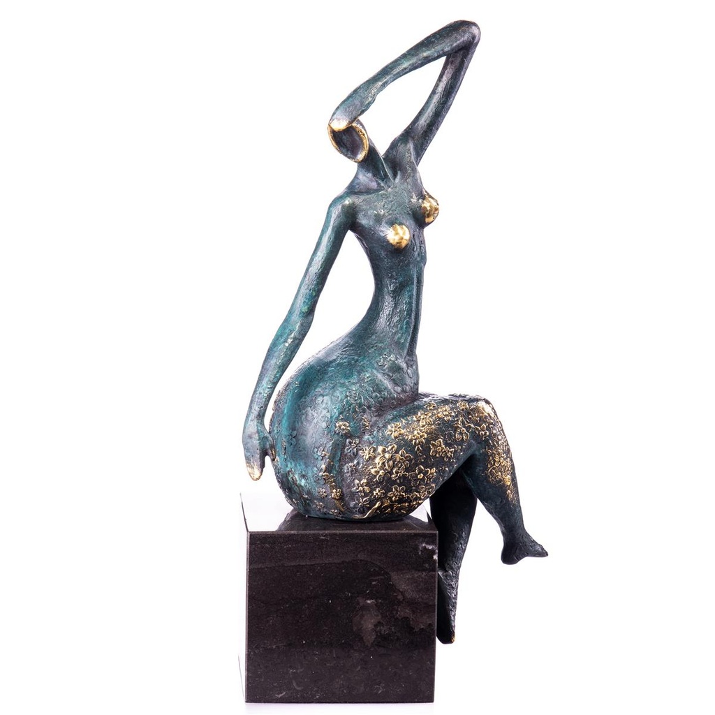 [LA-99074] Moderne Bronzefigur abstrakte Frau mit grüner Patina Bild 3