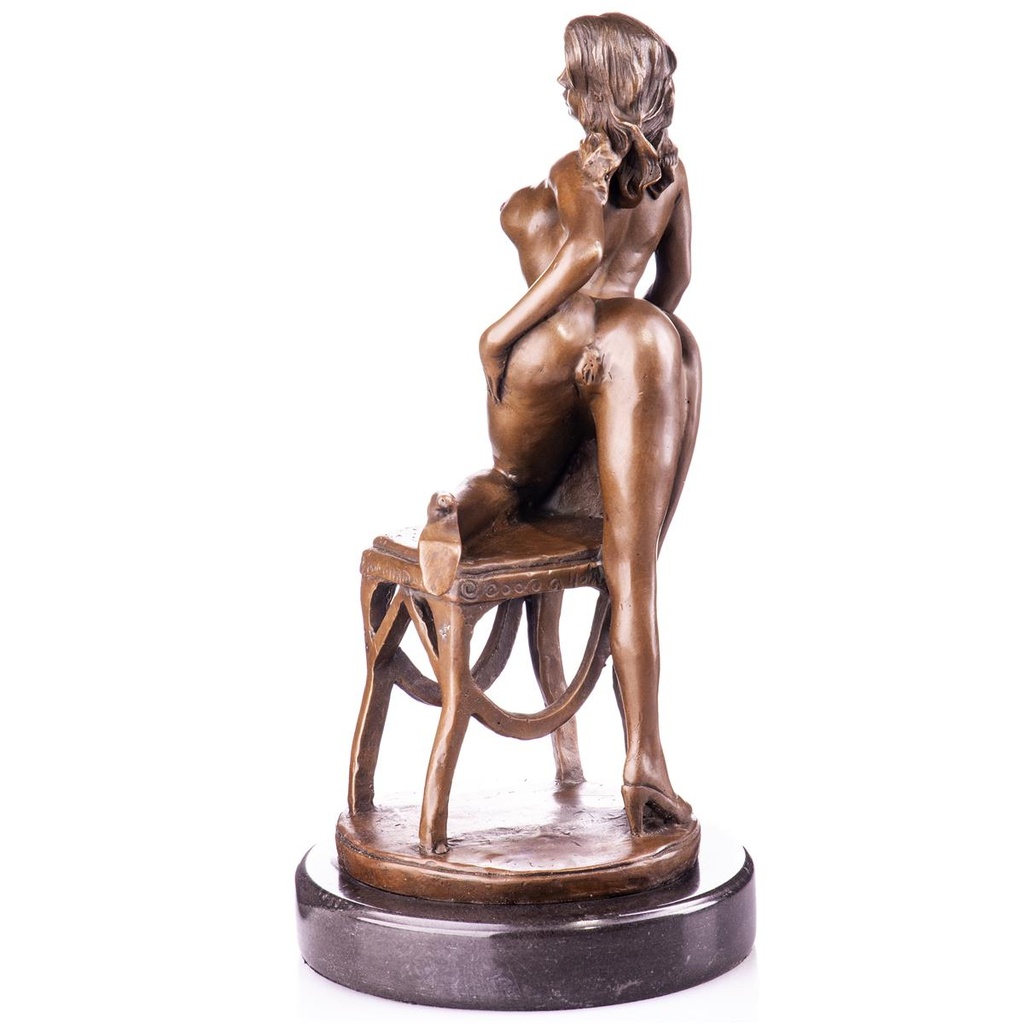 [LA-99090] Erotische Bronzefigur Frau auf Stuhl Bild 3