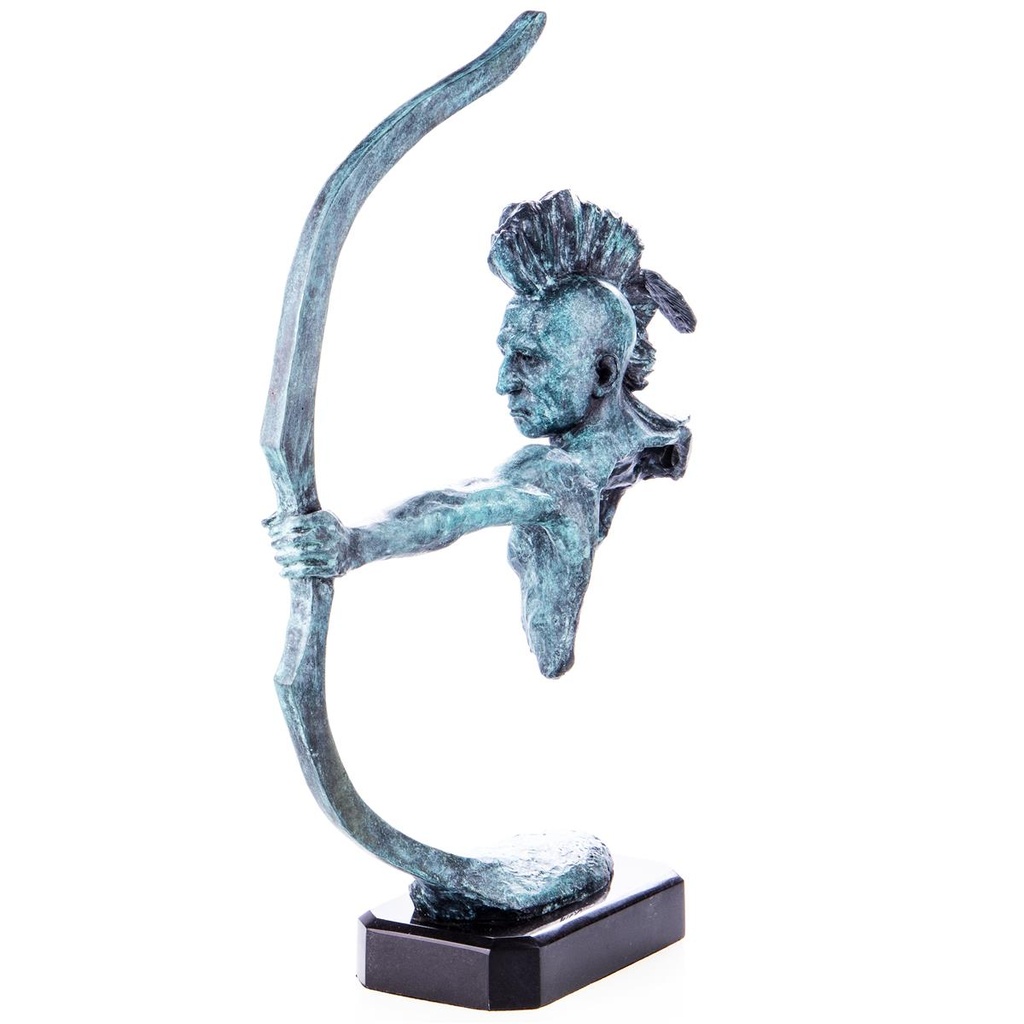 [LA-99109] Moderne Western Bronzefigur Indianer mit Bogen Grüner Patina Bild 2