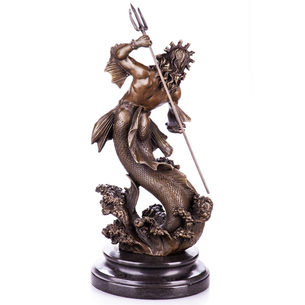 [LA-99112] Mythologische Bronzefigur des Römischen Gottes Neptun mit Dreizack Bild 2