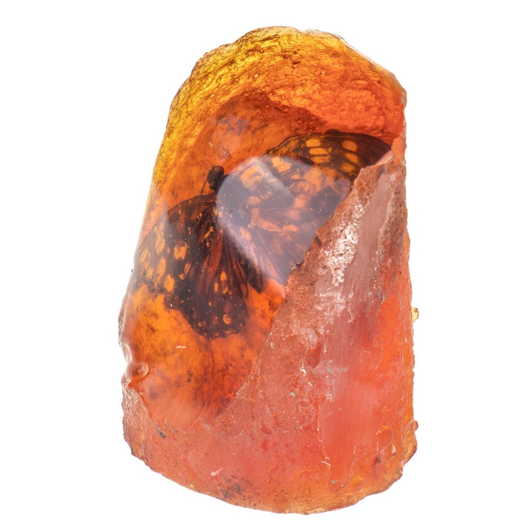 [LA-99169] Figur Skulptur Resin Bernsteinimitat mit echtem Schmetterling Bild 2