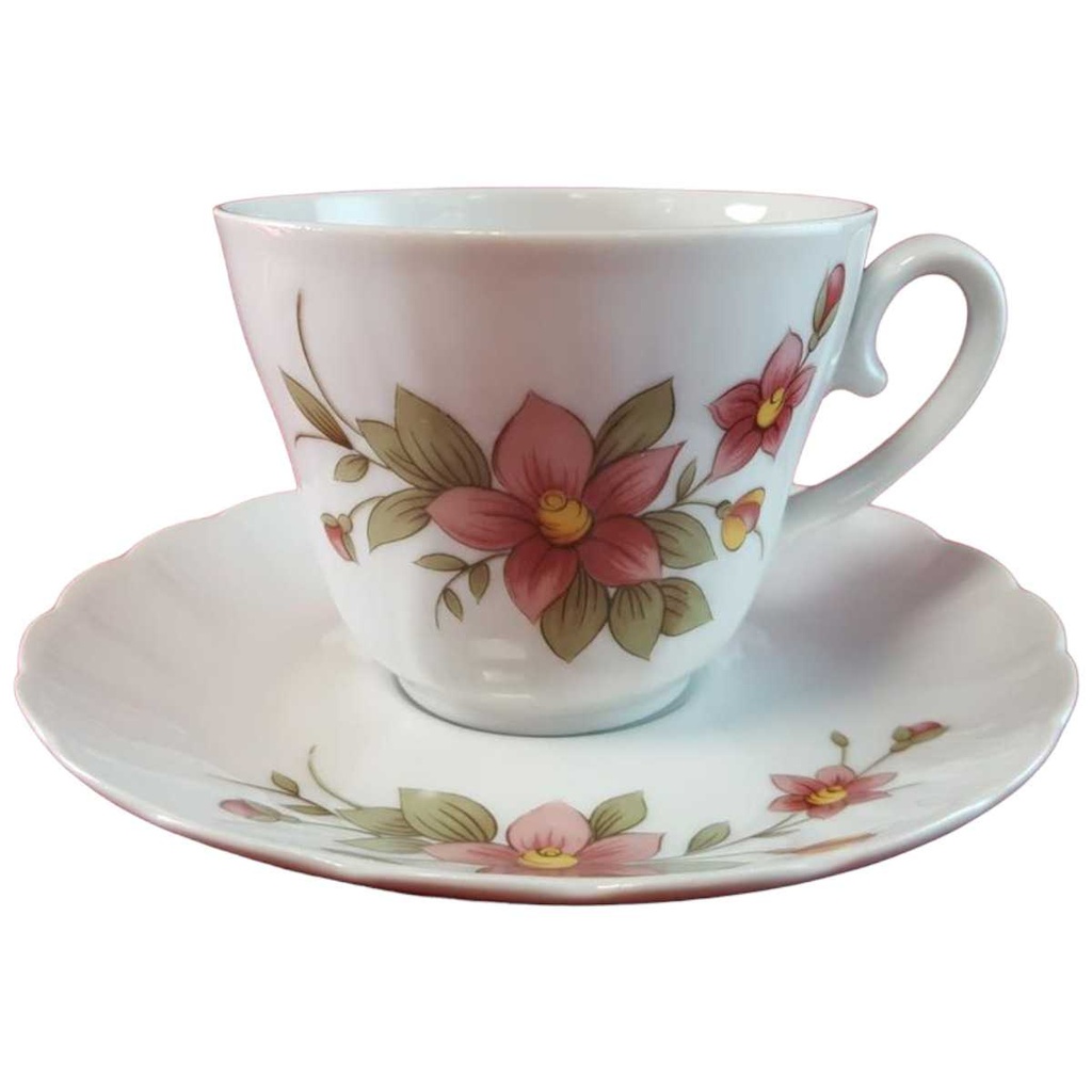 [SET-45814408001] Kaffeetasse mit Untertasse Tasse & Winterling Kirchenlamitz Rot Rotrosa Blume Relief Form