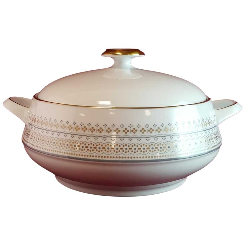 [458145011] Ragoutterrine Suppenterrine Suppenschüssel Servierschüssel Eschenbach Alte Formen Grau Gold Dekor