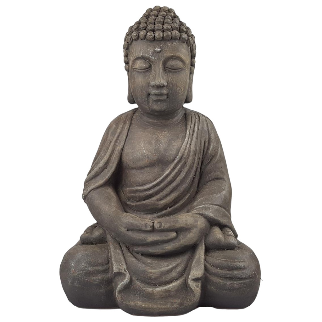 [458164847] Buddha Figur Steinguss grün/braun Garten Terrasse Feng Shui Dekoration 35 cm