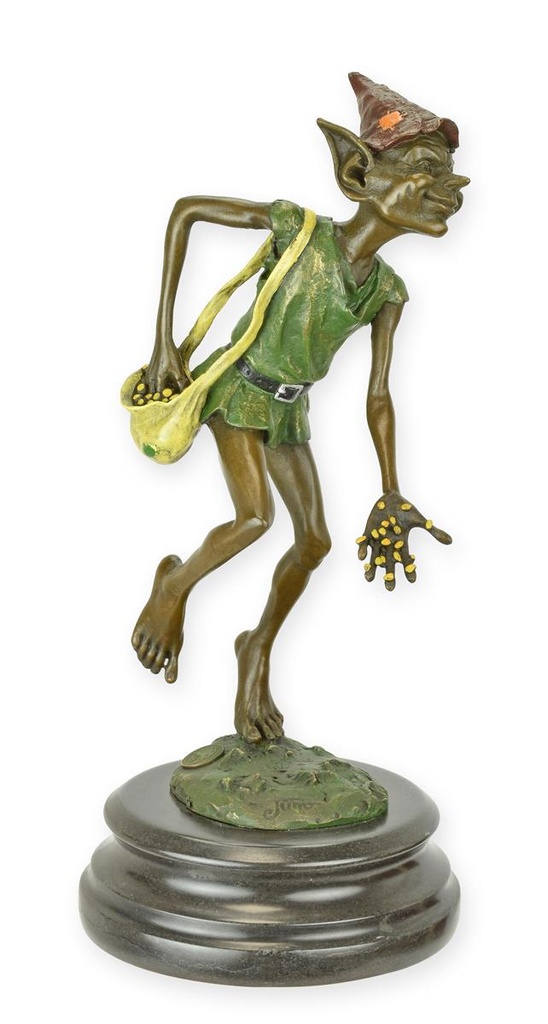 Bronzeskulptur Bronzefigur Goblin sät Samen