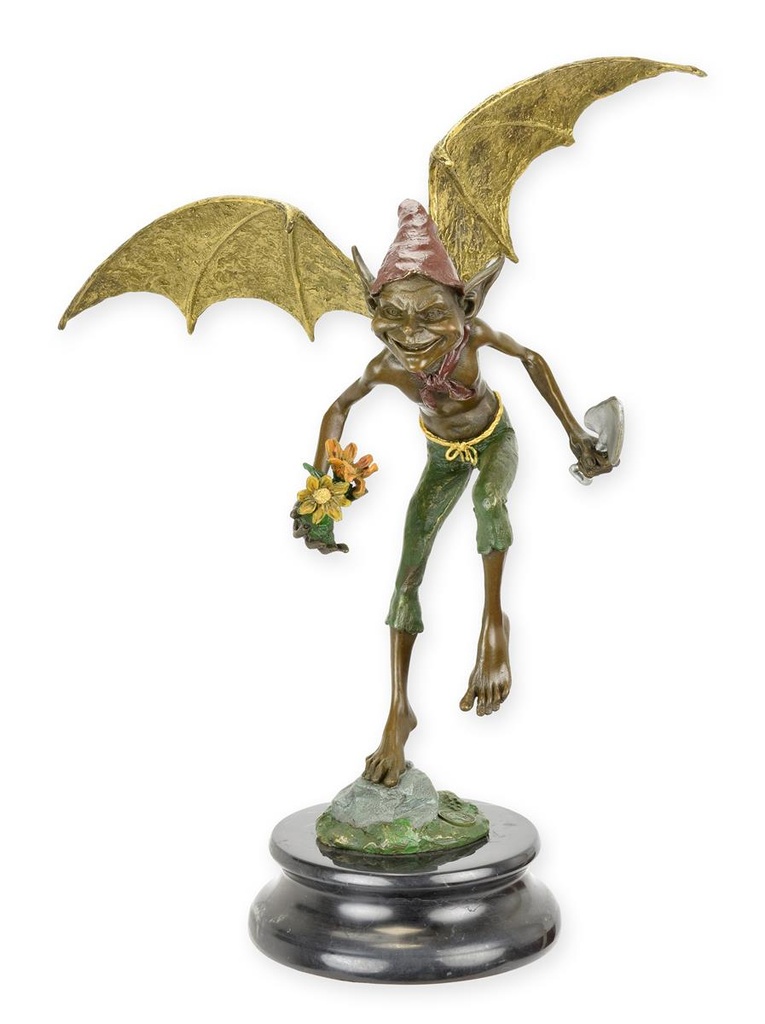 Bronzeskulptur Bronzefigur Geflügelter Goblin