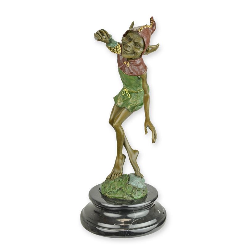 [LA-1781221] Bronzeskulptur Bronzefigur Goblin isst Trauben