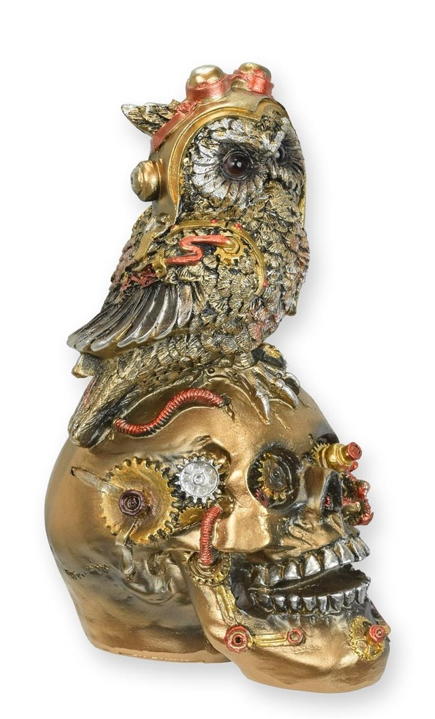 Figur Harz Steampunk Schädel mit Eule