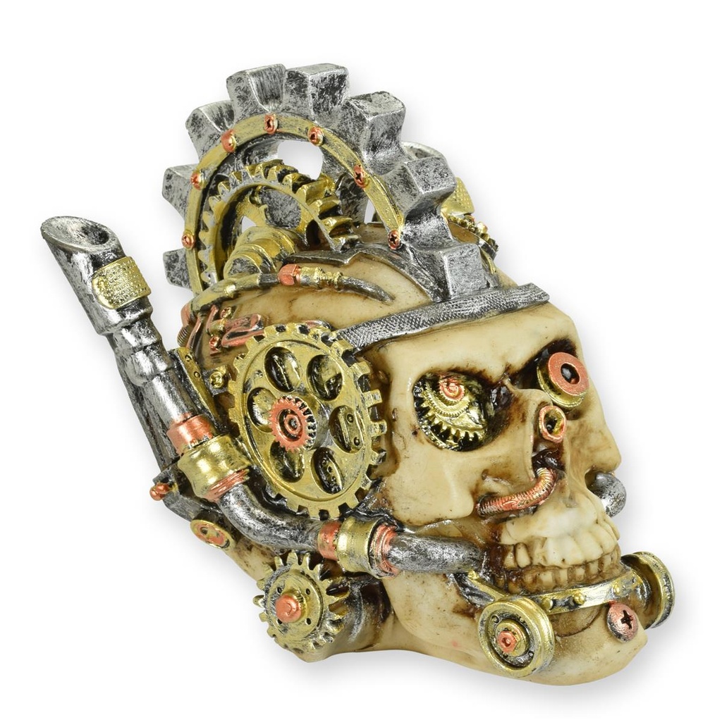 Skulptur Harz Steampunk Schädel Auspuff