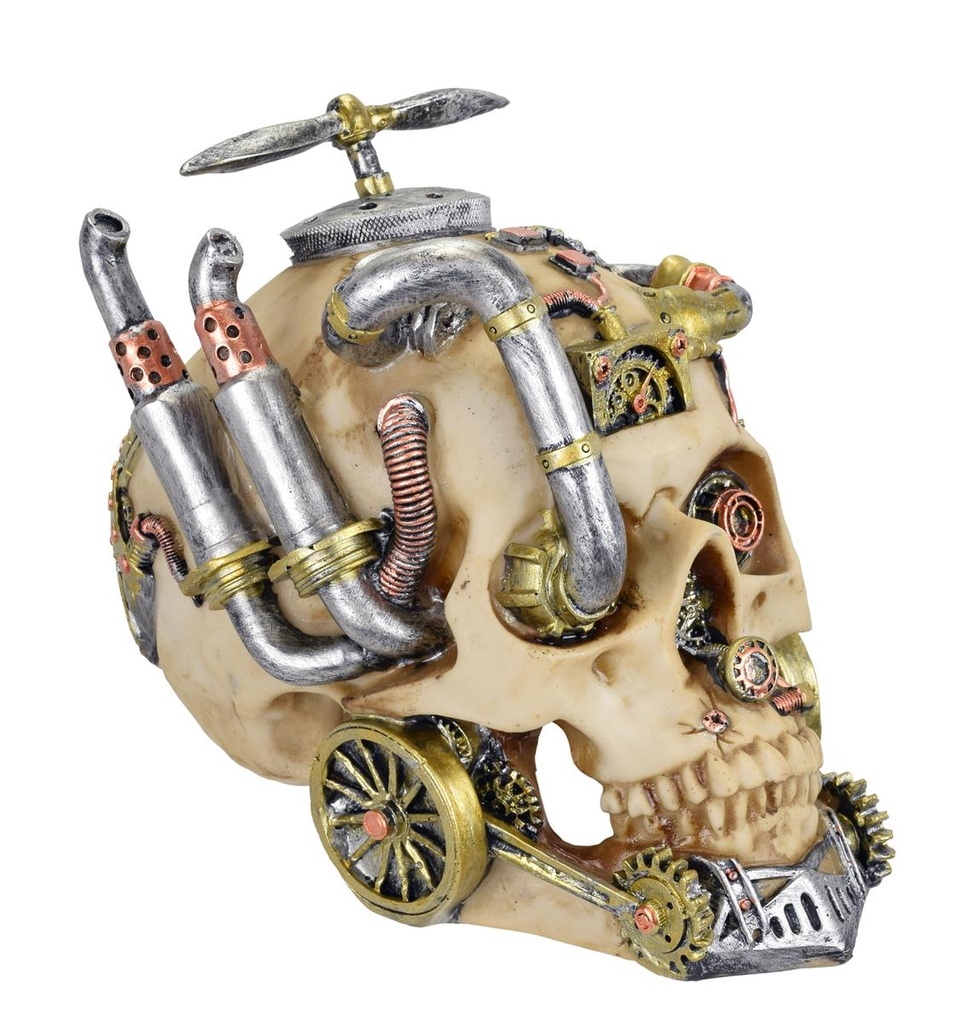 Skulptur Harz Steampunk Schädel Auspuff