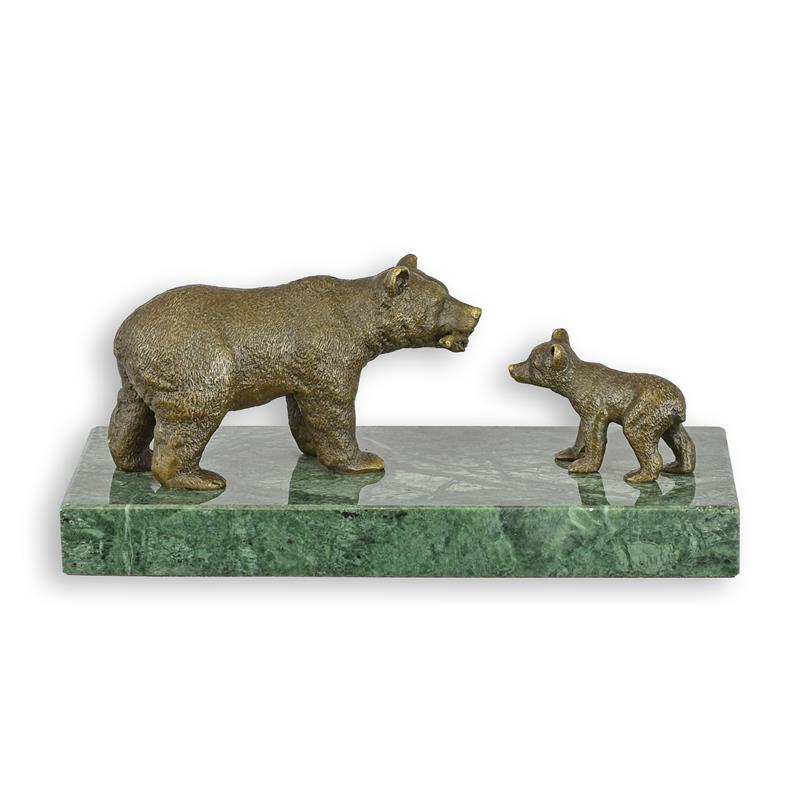 Bronzeskulptur Bronzefigur Bär mit Jungtier