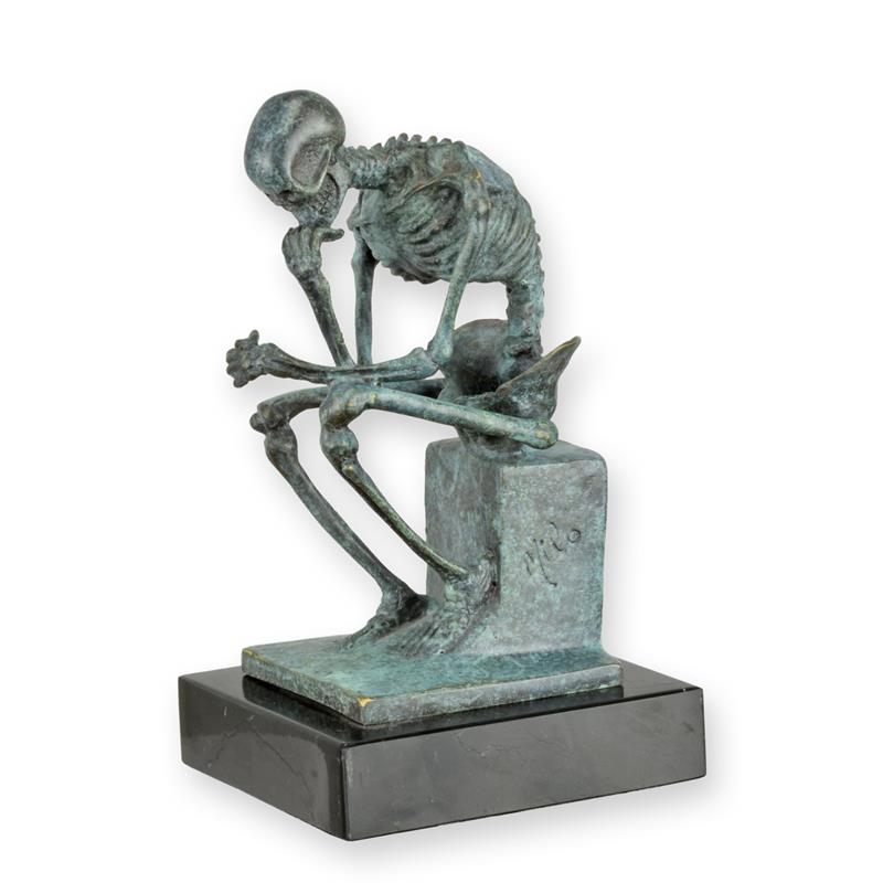 Bronzeskulptur Bronzefigur Skelett Denker