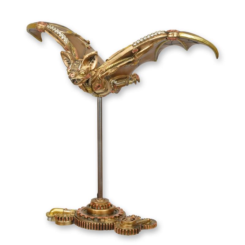 Figur Harz Steampunk Fledermaus auf Sockel