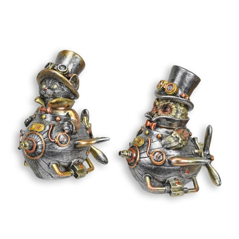 [LA-1816896] Figur Harz Steampunk Eule und Katze 2er Set