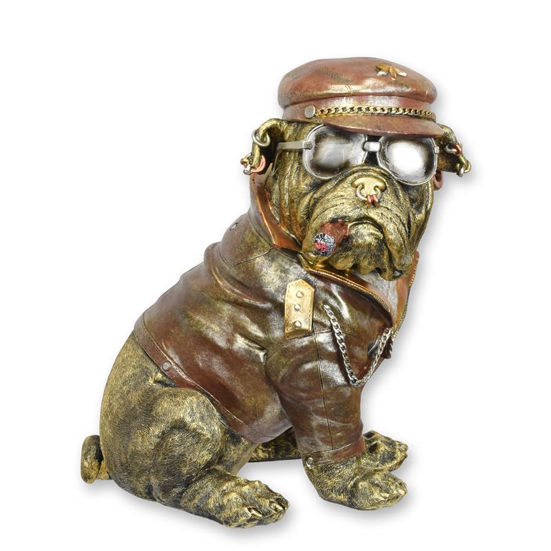 Figur Harz Englische Bulldogge gekleidet mit Zigarre