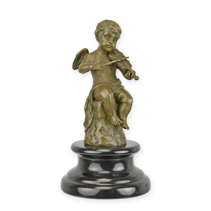 Bronzeskulptur Bronzefigur Putto mit Violine
