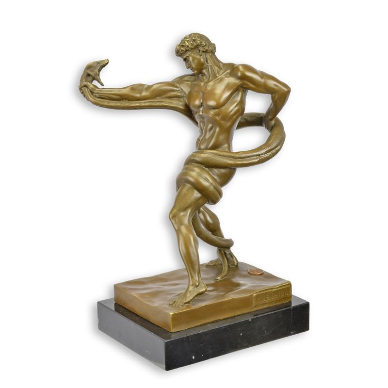 Bronzeskulptur Bronzefigur Athlet ringt mit Python