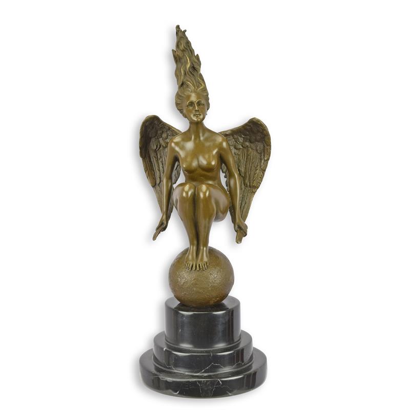 Bronzeskulptur Bronzefigur Geflügelter weiblicher Akt