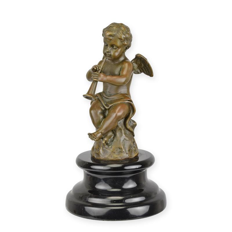 Bronzeskulptur Bronzefigur Putto mit Flöte
