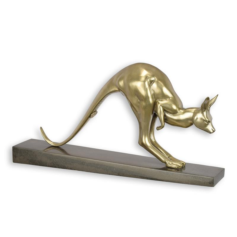 Bronzeskulptur Bronzefigur Känguru silberfarben