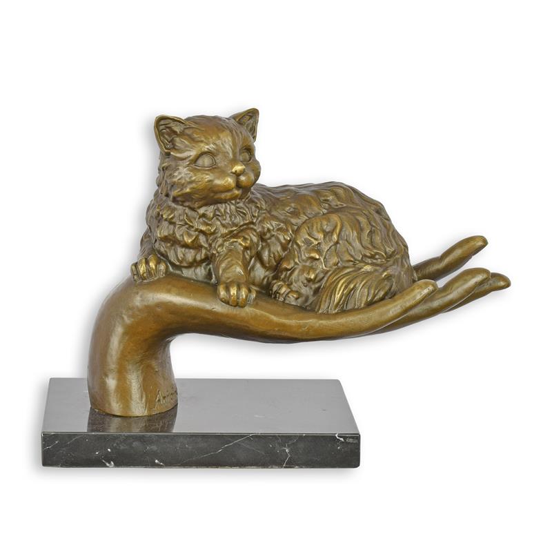 [LA-1816937] Bronzeskulptur Bronzefigur Hand mit Katze