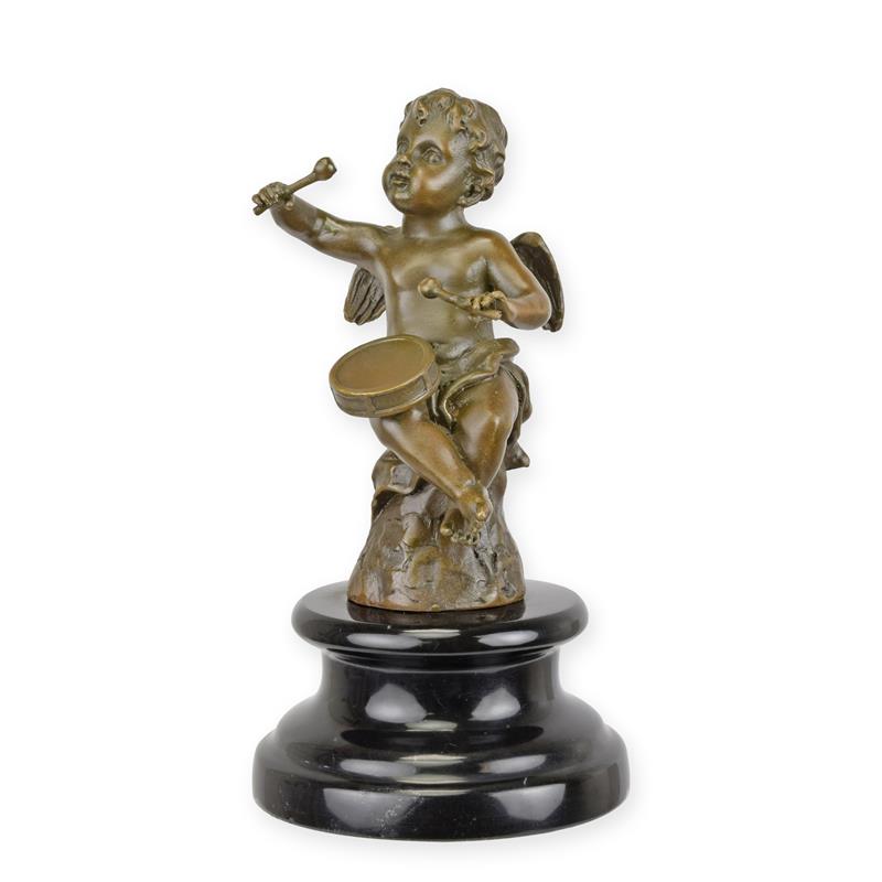 Bronzeskulptur Bronzefigur Putto mit Trommeln