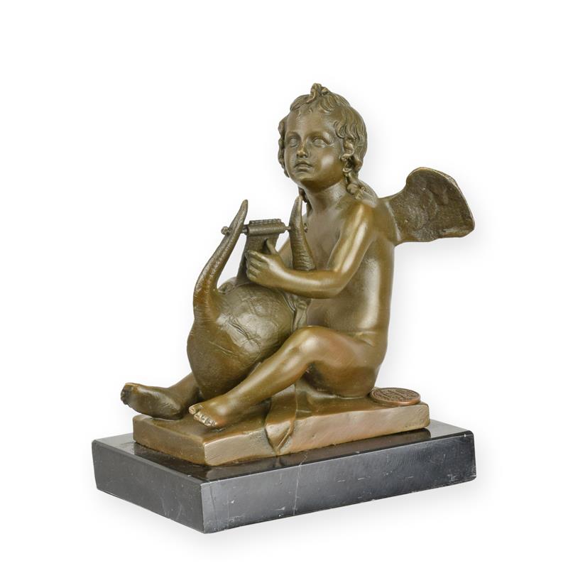 Bronzeskulptur Bronzefigur Putto mit Leier