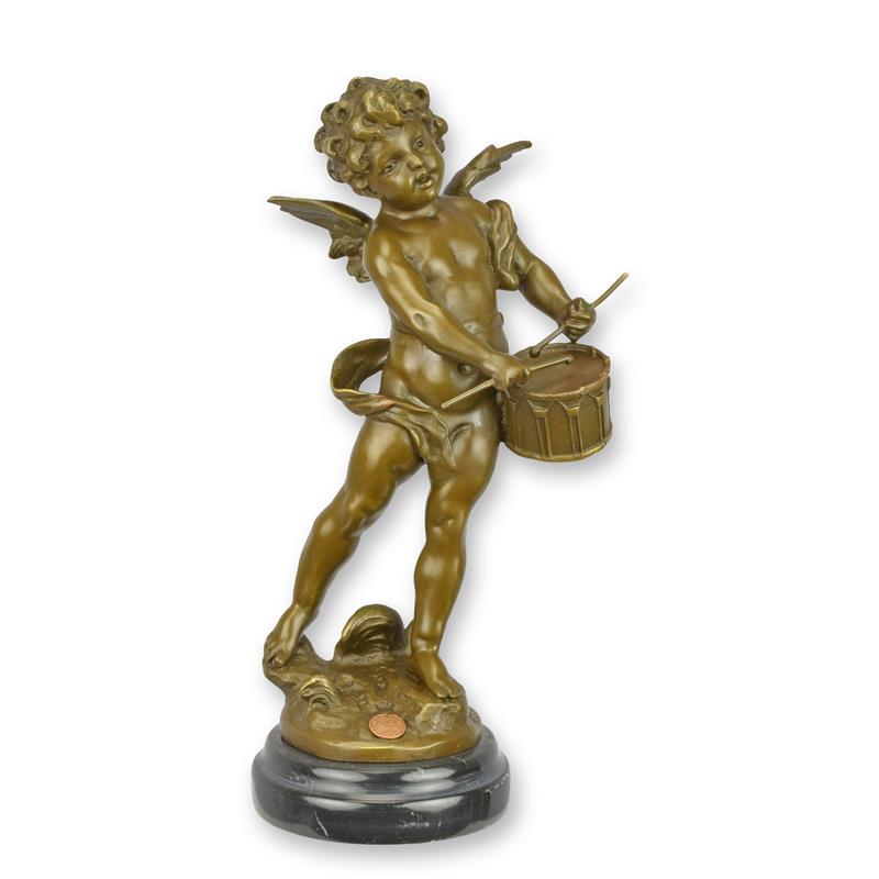 Bronzeskulptur Bronzefigur Putto mit Trommeln
