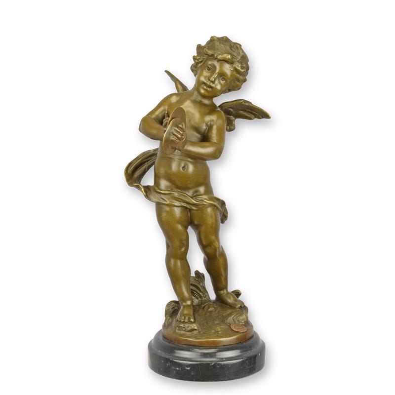 Bronzeskulptur Bronzefigur Putto mit Zimbeln
