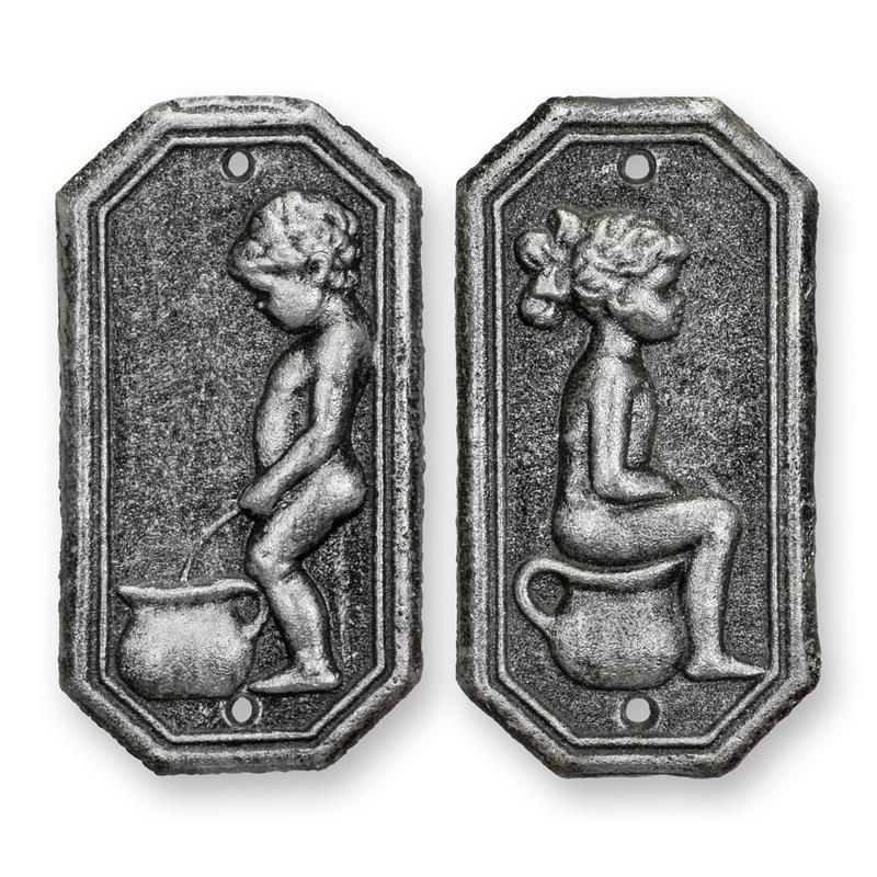 [LA-1817079] Wandplaketten Gusseisen Boy And Girl Toilet 2er Set