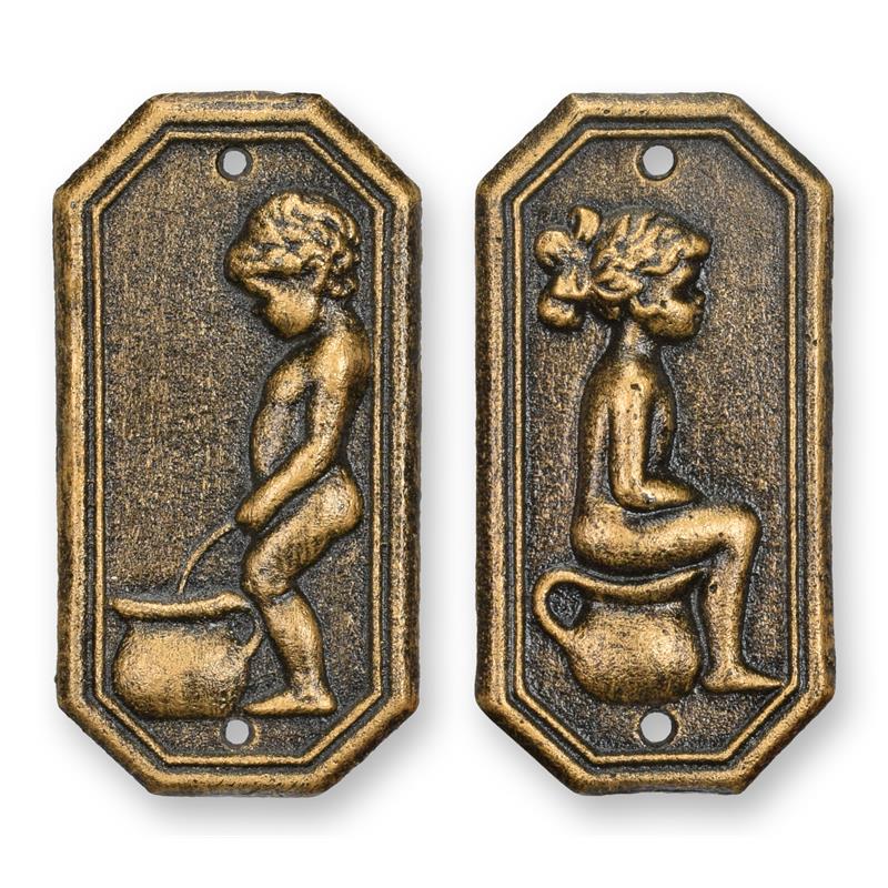 [LA-1817080] Wandplaketten Gusseisen Boy And Girl Toilet 2er Set