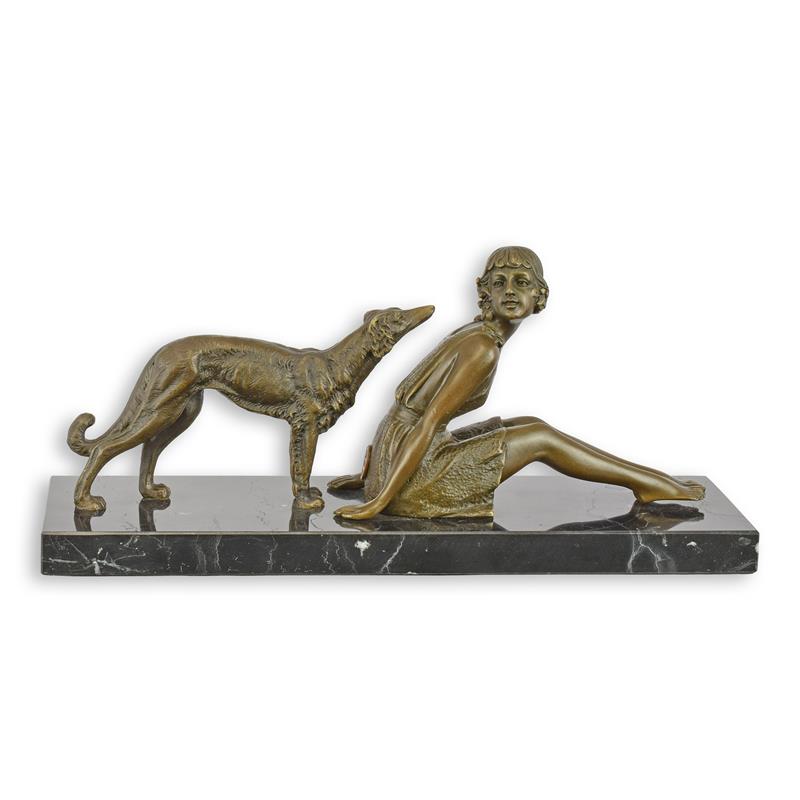 [LA-1817106] Bronzeskulptur Bronzefigur Mädchen mit Barsoi